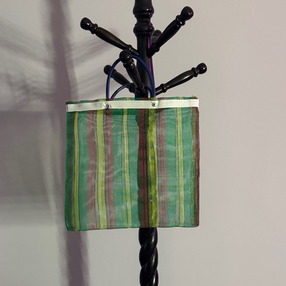 Handbags - Striped Green and Purple Tote Bag